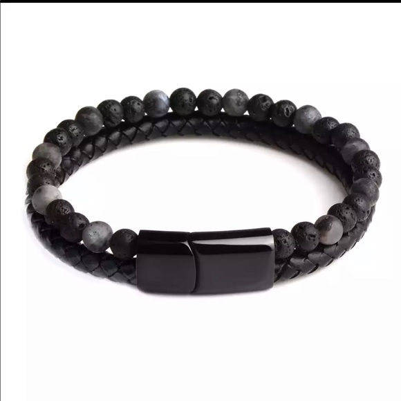 Genuine leather lava bracelet for men S-22cm - Picture 1 of 3